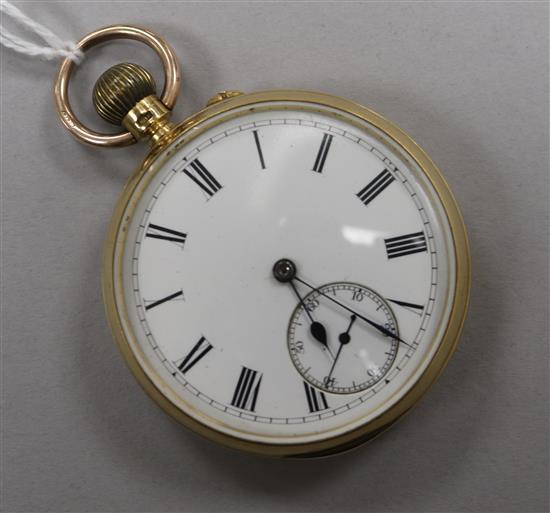 A Victorian 18ct gold keyless pocket watch, with subsidiary seconds.